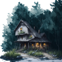 Ai Generated, Watercolor House, Watercolor hut, Watercolor png