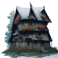 Ai Generated, Watercolor House, Watercolor hut, Watercolor png