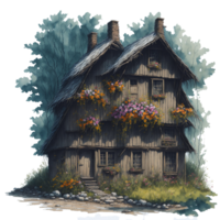 Ai Generated, Watercolor House, Watercolor hut, Watercolor png