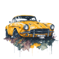 Ai Generated, Watercolor car, Watercolor , Car, Watercolor hand-drawn old-fashioned red car png