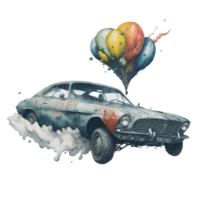 Ai Generated, Watercolor car, Watercolor , Car, Watercolor hand-drawn old-fashioned red car png