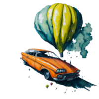 Ai Generated, Watercolor car, Watercolor , Car, Watercolor hand-drawn old-fashioned red car png