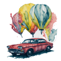 Ai Generated, Watercolor car, Watercolor , Car, Watercolor hand-drawn old-fashioned red car png