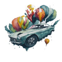 Ai Generated, Watercolor car, Watercolor , Car, Watercolor hand-drawn old-fashioned red car png