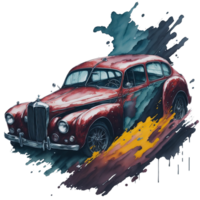 Ai Generated, Watercolor car, Watercolor , Car, Watercolor hand-drawn old-fashioned red car png