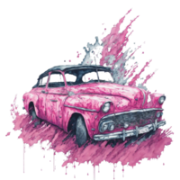 ai généré, aquarelle voiture, aquarelle , voiture, aquarelle dessiné à la main démodé rouge voiture png