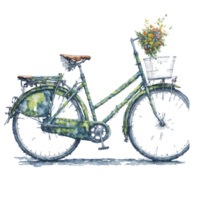 ai gerado, aguarela bicicleta, aquarela, bicicleta com flor png