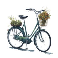 ai generiert, Aquarell Fahrrad, Aquarell, Fahrrad mit Blume png