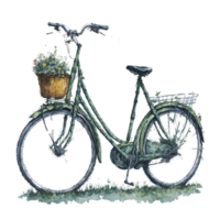 Ai Generated, Watercolor Bicycle, Watercolor, Bicycle With Flower png