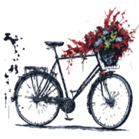 Ai Generated, Watercolor Bicycle, Watercolor, Bicycle With Flower png