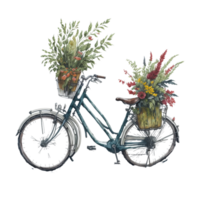 Ai Generated, Watercolor Bicycle, Watercolor, Bicycle With Flower png