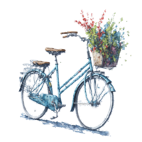 ai gegenereerd, waterverf fiets, waterverf, fiets met bloem png