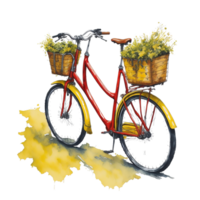 Ai Generated, Watercolor Bicycle, Watercolor, Bicycle With Flower png