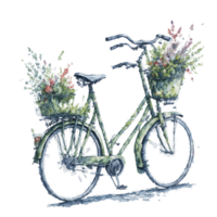 Ai Generated, Watercolor Bicycle, Watercolor, Bicycle With Flower png