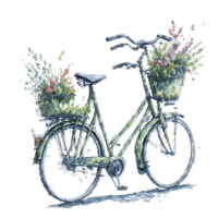 ai gegenereerd, waterverf fiets, waterverf, fiets met bloem png