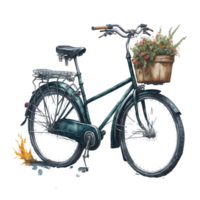 ai gerado, aguarela bicicleta, aquarela, bicicleta com flor png