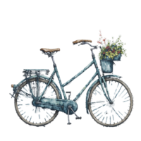 ai gerado, aguarela bicicleta, aquarela, bicicleta com flor png