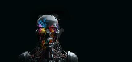 cerebro robot soportes animado con grueso multicolor fumar, lleno cuerpo, alto calidad cara cuadro, con espacio para texto. foto