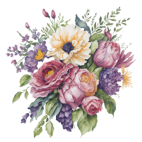 Watercolor Flower,Bouquet, watercolor bouquet Flower, wedding flower, Watercolor Floral Design, Botanical Flower, Watercolor Decoration, Ai Generated png