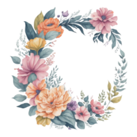 Watercolor floral frame design,Watercolor Floral Flower Design, Watercolor folwer, Wedding Decoration, Boho Round Floral Frame, Watercolor bouquet, Watercolor, Ai Generated png