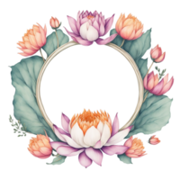 Watercolor floral frame design,Watercolor Floral Flower Design, Watercolor folwer, Wedding Decoration, Boho Round Floral Frame, Watercolor bouquet, Watercolor, Ai Generated png