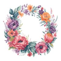 Watercolor floral frame design,Watercolor Floral Flower Design, Watercolor folwer, Wedding Decoration, Boho Round Floral Frame, Watercolor bouquet, Watercolor, Ai Generated png