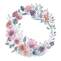 Watercolor floral frame design,Watercolor Floral Flower Design, Watercolor folwer, Wedding Decoration, Boho Round Floral Frame, Watercolor bouquet, Watercolor, Ai Generated png