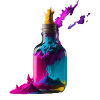 poeder, inkt poeder in een fles, mooi stroom, helder inkt poeder pigment explosie achtergrond element, ai gegenereerd png