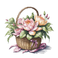 Watercolor basket flower, Watercolor floral design, watercolor flower,   Watercolor bouquet flower, Watercolor blossom, Watercolor decoration, Ai Generated png