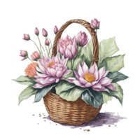 vattenfärg korg blomma, vattenfärg blommig design, vattenfärg blomma, vattenfärg bukett blomma, vattenfärg blomma, vattenfärg dekoration, ai genererad png