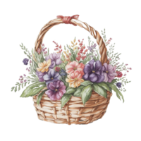 Watercolor basket flower, Watercolor floral design, watercolor flower,   Watercolor bouquet flower, Watercolor blossom, Watercolor decoration, Ai Generated png