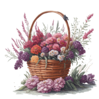 Watercolor basket flower, Watercolor floral design, watercolor flower,   Watercolor bouquet flower, Watercolor blossom, Watercolor decoration, Ai Generated png