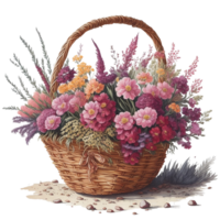 Watercolor basket flower, Watercolor floral design, watercolor flower,   Watercolor bouquet flower, Watercolor blossom, Watercolor decoration, Ai Generated png