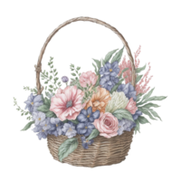 waterverf mand bloem, waterverf bloemen ontwerp, waterverf bloem, waterverf boeket bloem, waterverf bloesem, waterverf decoratie, ai gegenereerd png