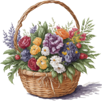Watercolor basket flower, Watercolor floral design, watercolor flower,   Watercolor bouquet flower, Watercolor blossom, Watercolor decoration, Ai Generated png