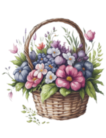 aguarela cesta flor, aguarela floral projeto, aguarela flor, aguarela ramalhete flor, aguarela florescer, aguarela decoração, ai gerado png