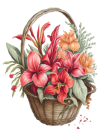 Watercolor basket flower, Watercolor floral design, watercolor flower,   Watercolor bouquet flower, Watercolor blossom, Watercolor decoration, Ai Generated png