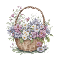 aquarelle panier fleur, aquarelle floral conception, aquarelle fleur, aquarelle bouquet fleur, aquarelle fleurir, aquarelle décoration, botanique, mariage, ai généré png