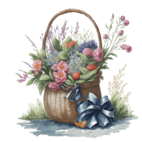 Watercolor basket flower, Watercolor floral design, watercolor flower,   Watercolor bouquet flower, Watercolor blossom, Watercolor decoration, Botanical, Wedding, Ai Generated png