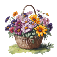 aquarelle panier fleur, aquarelle floral conception, aquarelle fleur, aquarelle bouquet fleur, aquarelle fleurir, aquarelle décoration, botanique, mariage, ai généré png
