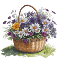 waterverf mand bloem, waterverf bloemen ontwerp, waterverf bloem, waterverf boeket bloem, waterverf bloesem, waterverf decoratie, botanisch, bruiloft, ai gegenereerd png