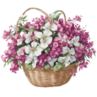 Watercolor basket flower, Watercolor Flower,Bouquet, watercolor bouquet Flower, wedding flower, Watercolor Floral Design, Botanical Flower, Watercolor Decoration, Ai Generated png