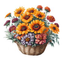 acquerello cestino fiore, acquerello bouquet di fiori, acquerello mazzo fiore, nozze fiore, acquerello floreale disegno, botanico fiore, acquerello decorazione, ai generato png