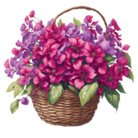 acquerello cestino fiore, acquerello bouquet di fiori, acquerello mazzo fiore, nozze fiore, acquerello floreale disegno, botanico fiore, acquerello decorazione, ai generato png