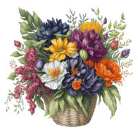 waterverf mand bloem, waterverf Bloemen boeket, waterverf boeket bloem, bruiloft bloem, waterverf bloemen ontwerp, botanisch bloem, waterverf decoratie, ai gegenereerd png