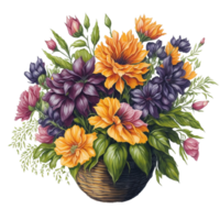 Watercolor basket flower, Watercolor Flower,Bouquet, watercolor bouquet Flower, wedding flower, Watercolor Floral Design, Botanical Flower, Watercolor Decoration, Ai Generated png