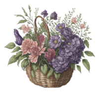 vattenfärg korg blomma, vattenfärg blombukett, vattenfärg bukett blomma, bröllop blomma, vattenfärg blommig design, botanisk blomma, vattenfärg dekoration, ai genererad png