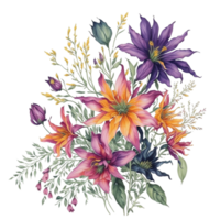 waterverf Bloemen boeket, waterverf boeket bloem, bruiloft bloem, waterverf bloemen ontwerp, botanisch bloem, waterverf bloesem, waterverf decoratie, ai gegenereerd png