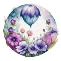 waterverf bloemen ontwerp met afgeronde kader, waterverf Bloemen boeket, waterverf boeket bloem, bruiloft bloem, waterverf bloemen ontwerp, botanisch bloem, waterverf decoratie, ai gegenereerd png