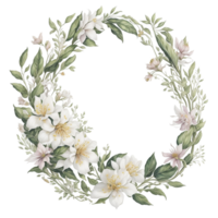 vattenfärg blommig design med avrundad ram, vattenfärg blombukett, vattenfärg bukett blomma, bröllop blomma, vattenfärg blomma arrangemang, botanisk blomma, vattenfärg dekoration, ai genererad png